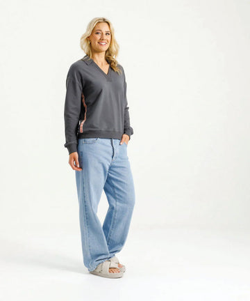 Homelee Camilla Collar Crew - Graphite Blossom Velvet